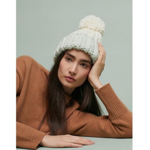 Hand Knit Anthropologie Pom Pom Beanie 